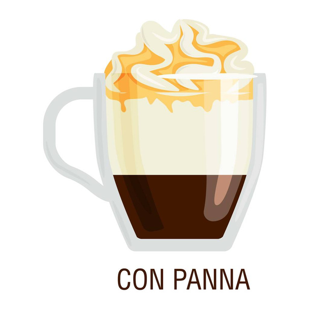 Koffie cups verschillende café drinkt con panna - Vector, afbeelding