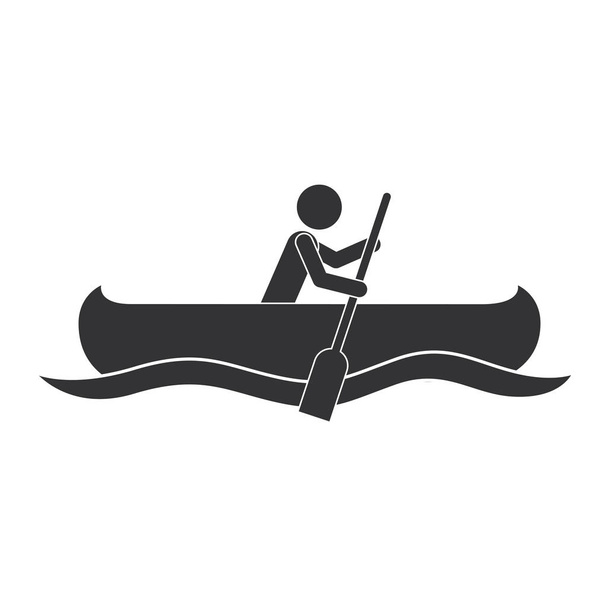 monochrome silhouette with man paddling in canoe - Vector, Image