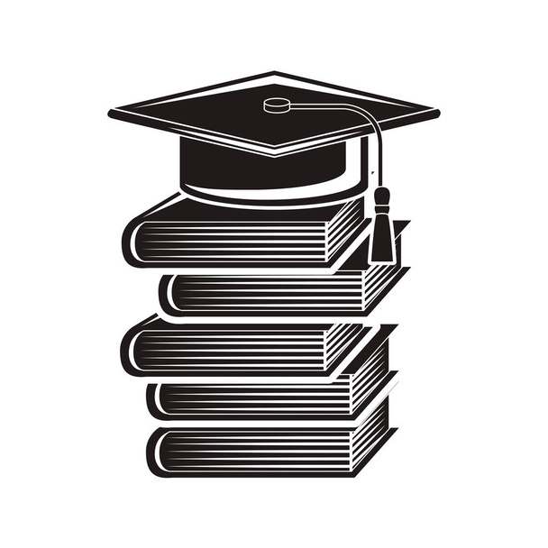 capuchon de graduation silhouette noire avec livres empilés
 - Vecteur, image