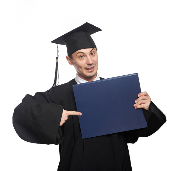 Student punt op diploma - Foto, afbeelding