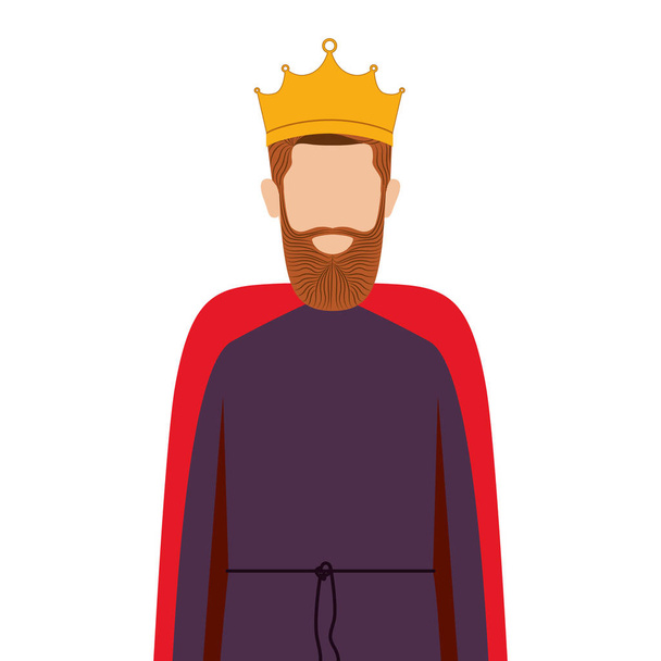 colorful king half body with crown and beard without a face - Вектор, зображення