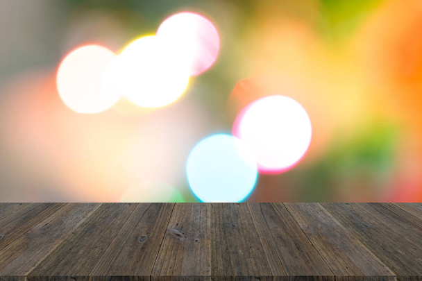 Abstrato bokeh fundo de luz com terraço de madeira
 - Foto, Imagem
