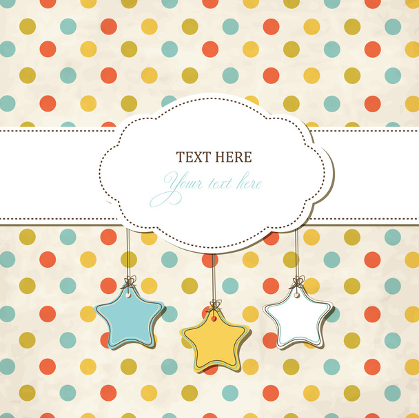 Vintage scrap card with frame and stars on polka dot background - Vector, afbeelding