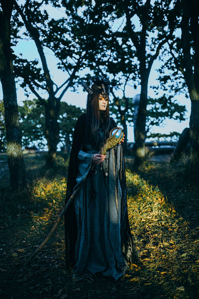 Woman-shaman with horns - Φωτογραφία, εικόνα