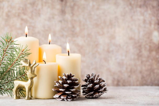 Christmas candles and lights. Christmas background. - Foto, imagen