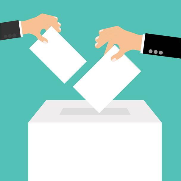 Koncepcja głosowania w płaski - ręcznie wprowadzenie papieru w głosowaniu  - Wektor, obraz