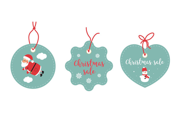 Detailhandel verkoop Tags en Clearance Tags. Feestelijke kerst ontwerp. Santa Claus, sneeuwvlokken en sneeuwpop - Vector, afbeelding