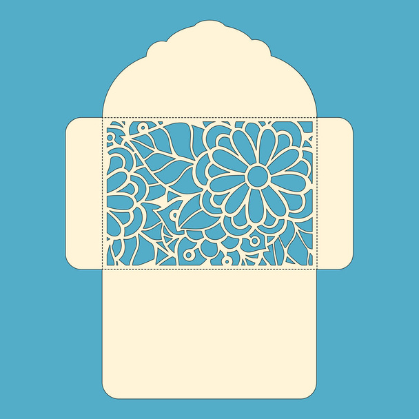 g invitation template. Wedding invitation envelope with flowers for laser cutting. Lace gate folds.Laser cut vector - Vecteur, image