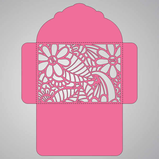 g invitation template. Wedding invitation envelope with flowers for laser cutting. Lace gate folds.Laser cut vector - ベクター画像