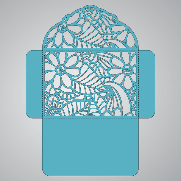 g invitation template. Wedding invitation envelope with flowers for laser cutting. Lace gate folds.Laser cut vector - Διάνυσμα, εικόνα