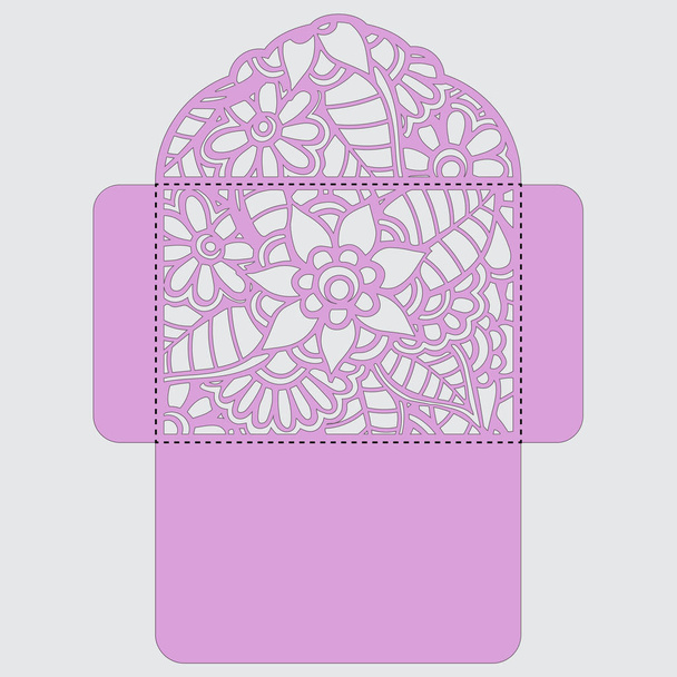 g invitation template. Wedding invitation envelope with flowers for laser cutting. Lace gate folds.Laser cut vector - Vektori, kuva