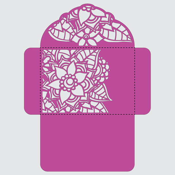 g invitation template. Wedding invitation envelope with flowers for laser cutting. Lace gate folds.Laser cut vector - Vector, Imagen