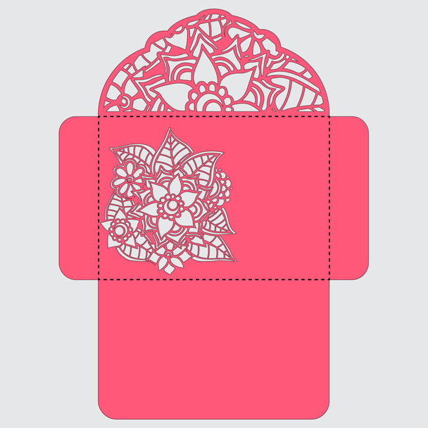 g invitation template. Wedding invitation envelope with flowers for laser cutting. Lace gate folds.Laser cut vector - Wektor, obraz