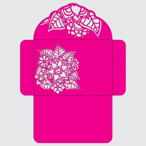 g invitation template. Wedding invitation envelope with flowers for laser cutting. Lace gate folds.Laser cut vector - Vektor, obrázek