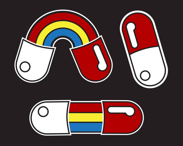 tablets, vials. rainbow.   set.fashion patch, pin embroidery. - Vector, Image