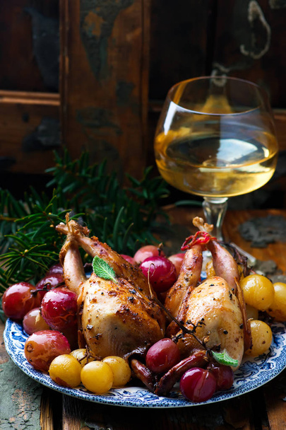 baked quails with grapes - Photo, Image
