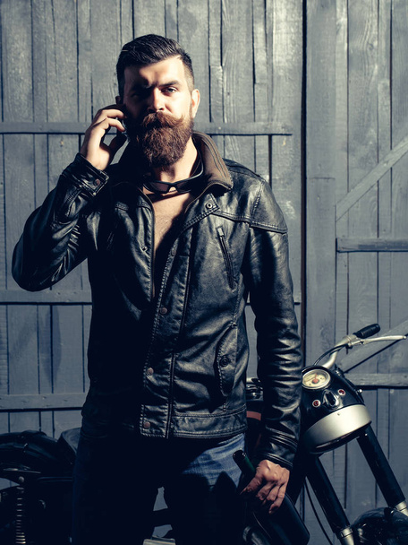 Bearded man hipster biker - Photo, Image