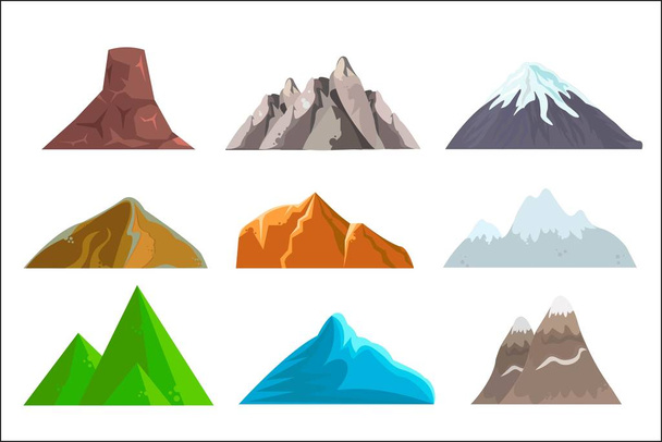 Мультипликационные холмы и горы, векторные изолированные элементы ландшафта для веб или игрового дизайна. Векторная иллюстрация. Белый фон
. - Вектор,изображение