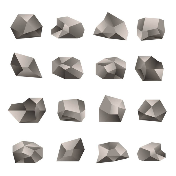 Набір ілюстрацій з трикутних каменів на білому тлі. Багатокутний камінь або піктограми з полі-року. Векторні
 . - Вектор, зображення
