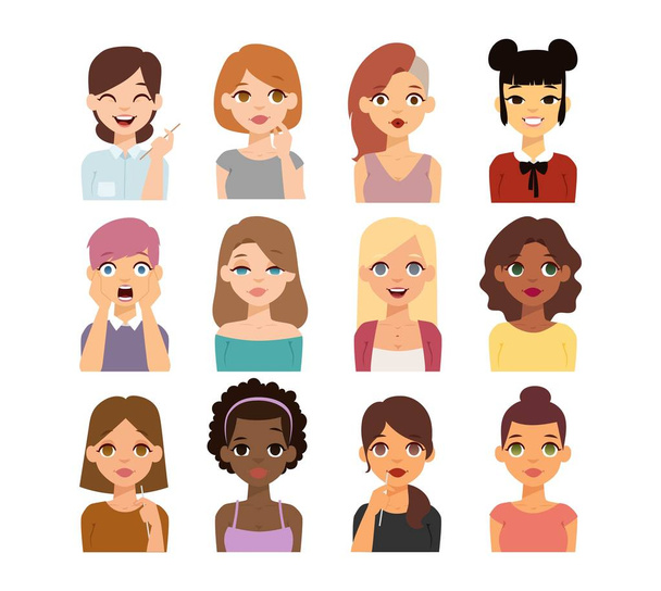 Woman emoji face vector icons. - Вектор,изображение