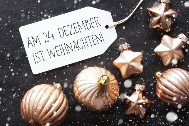 Kulki z brązu, płatki śniegu, Weihnachten oznacza Boże Narodzenie - Zdjęcie, obraz