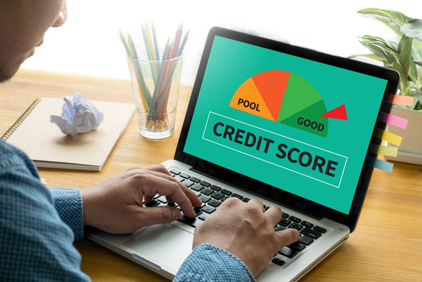 CREDIT SCORE  (Businessman Checking Credit Score Online and Fina - Foto, afbeelding