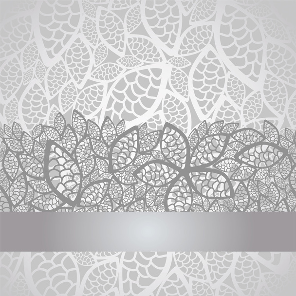 Luxury silver leaves lace border and background - Vector, Image