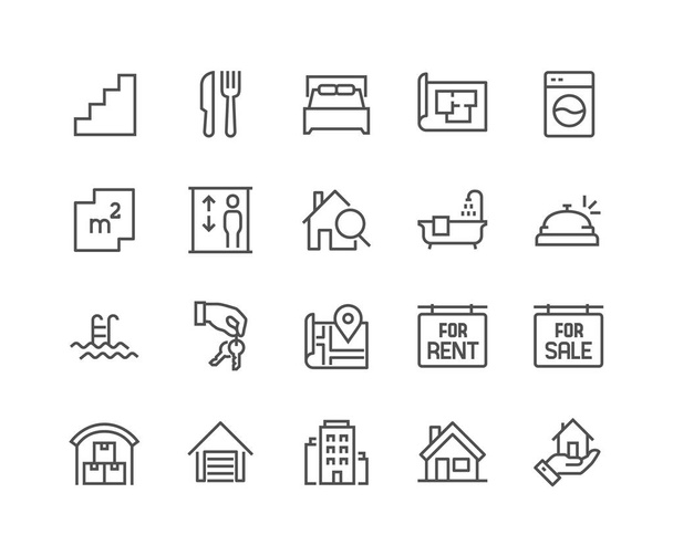 Línea de iconos de bienes raíces - Vector, imagen