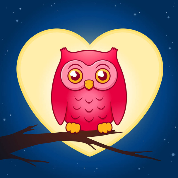 Cute pink owl perched on a branch - Vektor, Bild