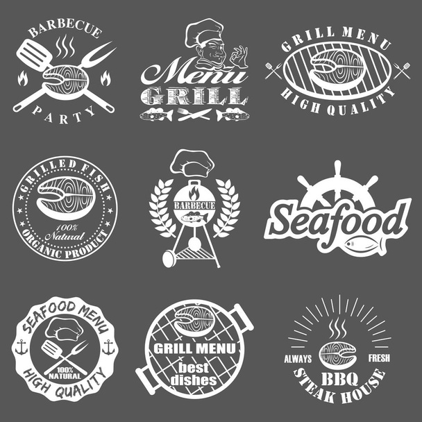 set of seafood labels - Вектор, зображення