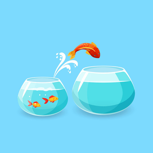 Ambition and Challenge Concept. Goldfish Escape - Vector, afbeelding
