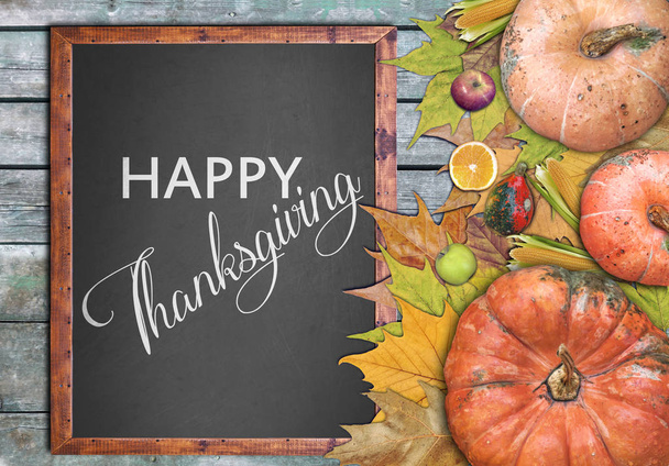 Wooden frame and happy thanksgiving day - Photo, Image