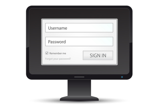 Computer monitor with login interface - Vector, Image