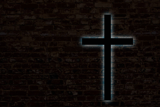 Світловий хрест на цегляній стіні
 - Фото, зображення