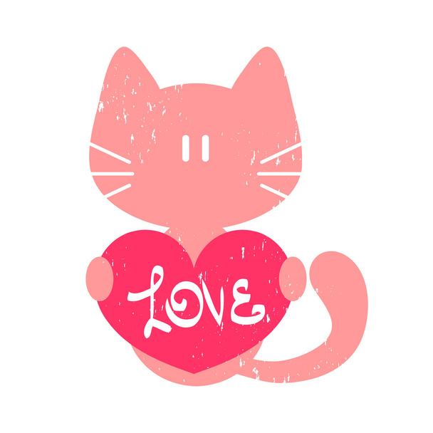 Kitty holding a heart valentine card - Vettoriali, immagini