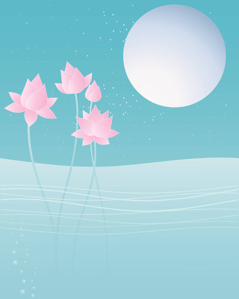 flor de lótus e lua
 - Vetor, Imagem