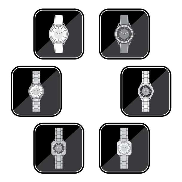 Set of black icons with the image of a female watch - Vector, afbeelding