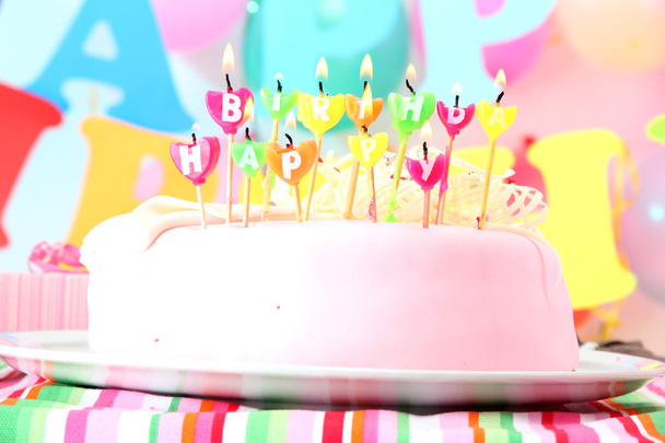 sweet birthday with candles cake on plate - Foto, Imagen