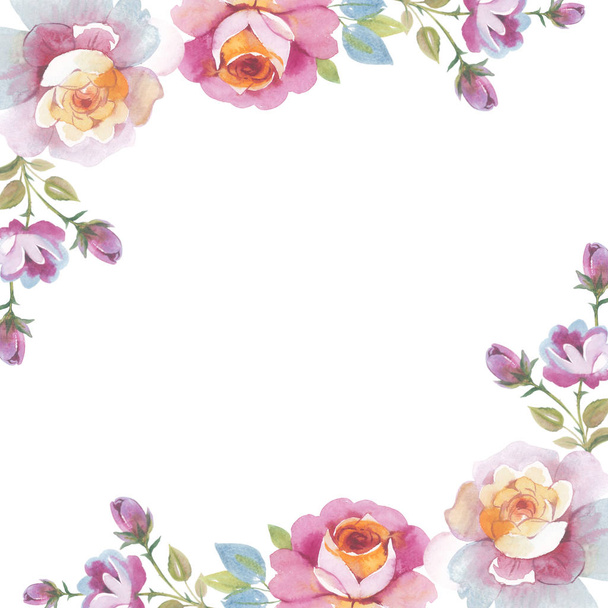 Wildflower rose flower frame in a watercolor style isolated. - Fotó, kép