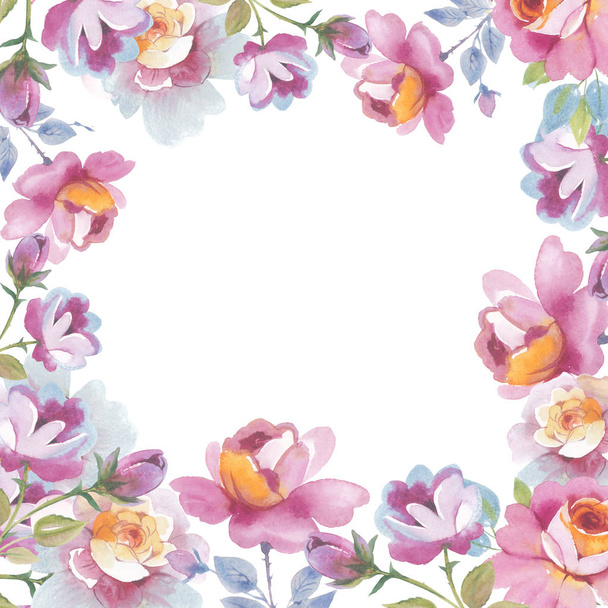 Wildflower rose flower frame in a watercolor style isolated. - Foto, afbeelding