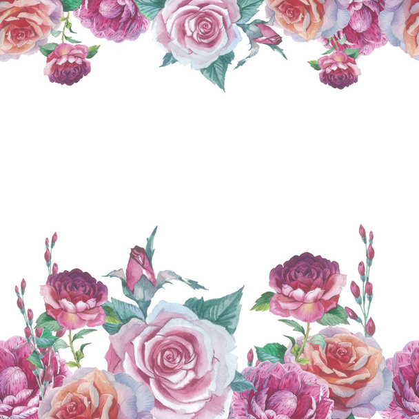 Wildflower rose flower frame in a watercolor style isolated. - Valokuva, kuva