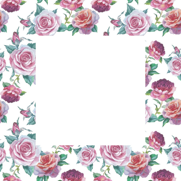 Wildflower rose flower frame in a watercolor style isolated. - Fotoğraf, Görsel