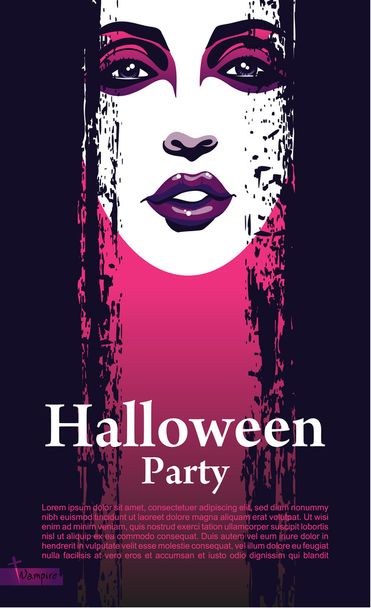 Halloween vector card or background. Attractive girl with bright makeup - Wektor, obraz