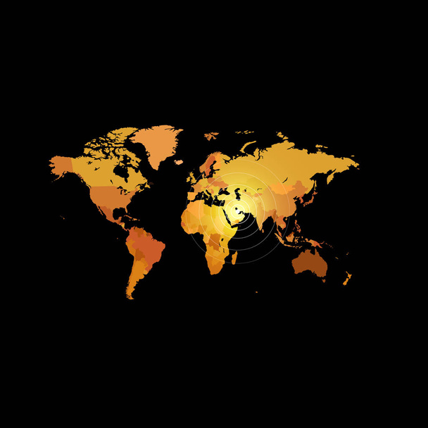 Mapa do mundo cor de laranja sobre fundo preto. Fundo de design do globo. Cartografia papel de parede elemento. Imagem de localização geográfica. Ilustração vetorial dos continentes
. - Vetor, Imagem