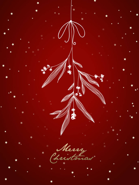 Handwritten Christmas illustration with hanging mistletoe. Night - Vector, Image