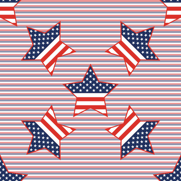 USA patriotic stars seamless pattern on red and blue diagonal stripes background. - Διάνυσμα, εικόνα