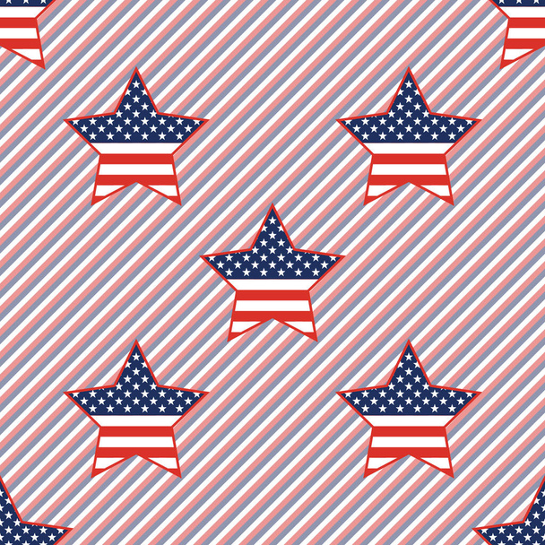 USA patriotic stars seamless pattern on red and blue stripes background. - Vektor, kép