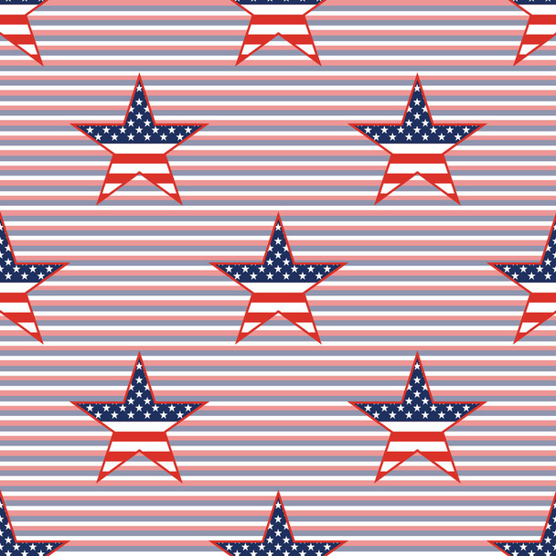 US patriotic stars seamless pattern on red and blue diagonal stripes background. - Vektor, obrázek
