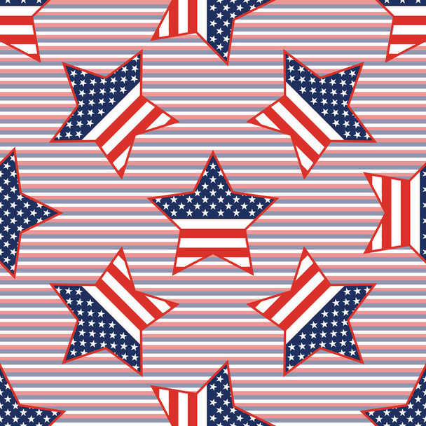 USA patriotic stars seamless pattern on red and blue diagonal stripes background. - Vector, Image