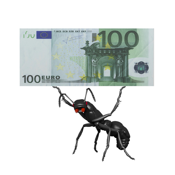 Ant carrying a 100 euro bill - Photo, Image